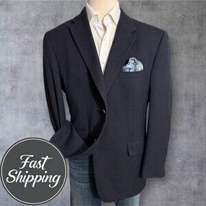 JOS A BANK Men’s 46R Navy Herringbone Wool Blazer Sport Coat 2-Button Jacket
